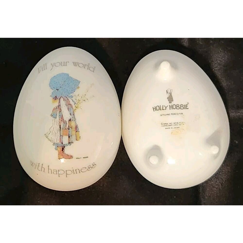 1977 Holly Hobbie "Fill Your World With Happiness" Porcelain Egg Trinket Box - Picture 3 of 5